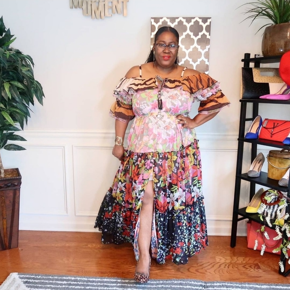 Fall Floral Print Chiffon Maxi Dress